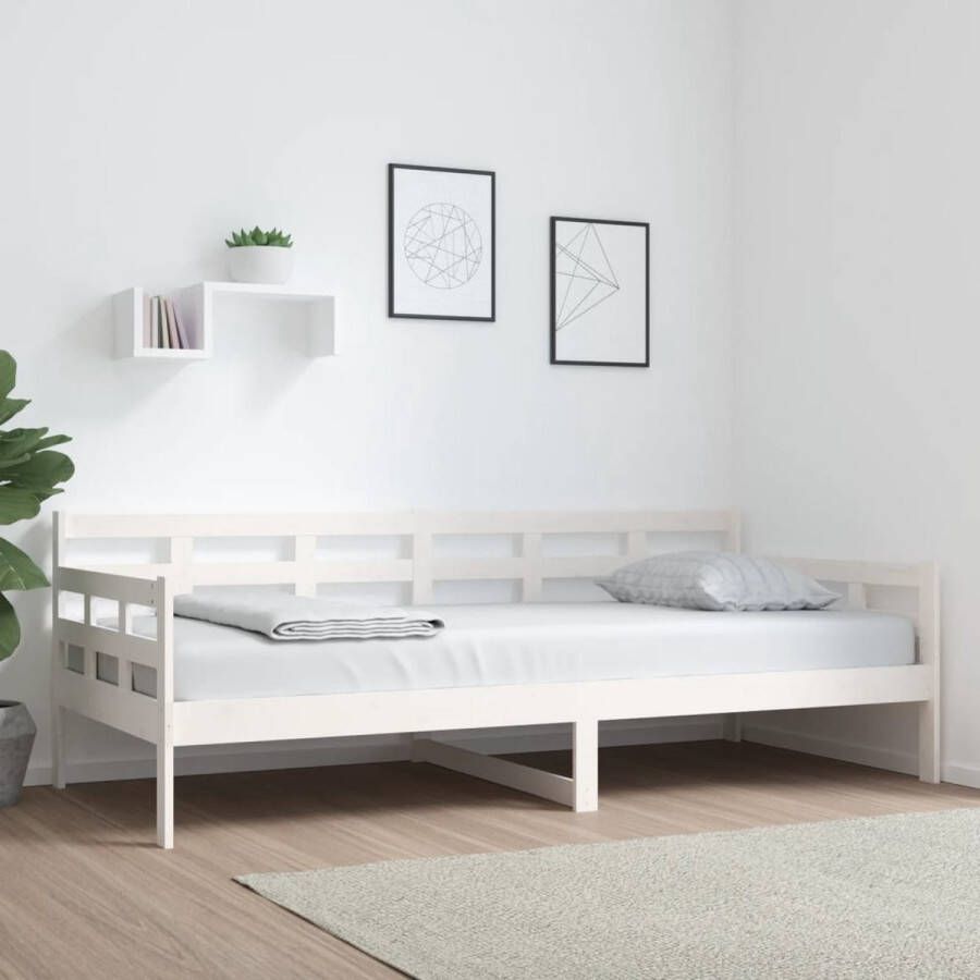 The Living Store Slaapbank massief grenenhout wit 90x200 cm Slaapbank Slaapbanken Bedbank Bed Bedframe Houten Bedframe Bedbodem Logeerbed Slaapmeubel Ledikant Bedbanken