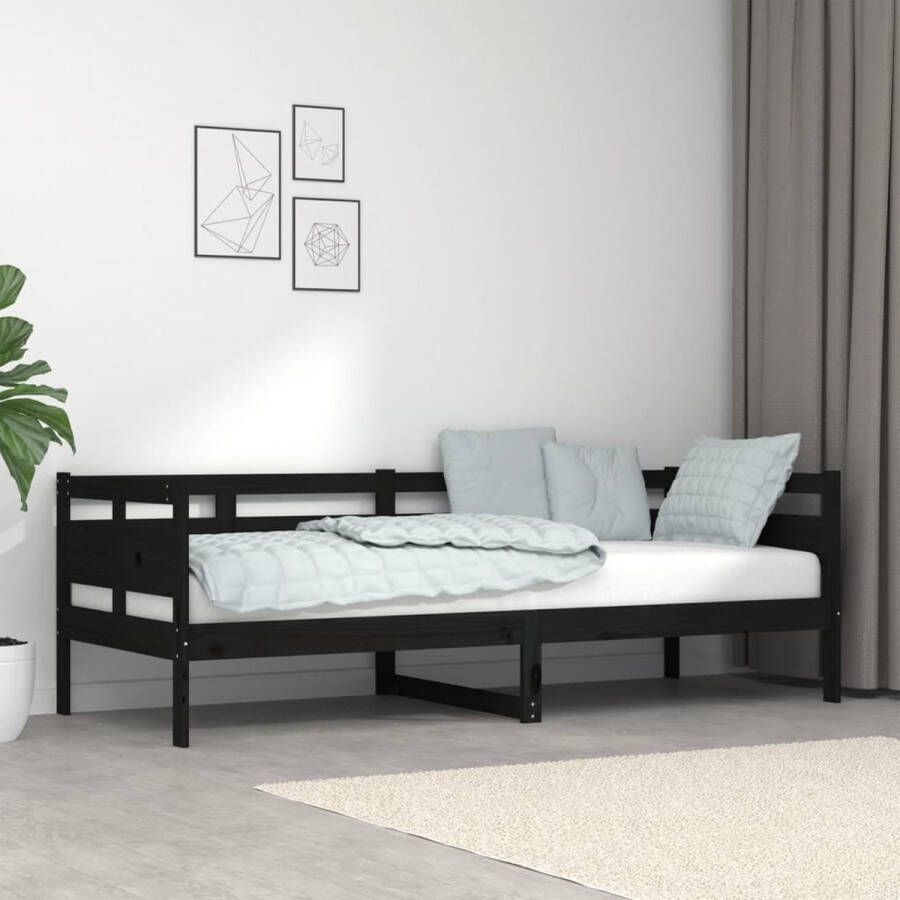 The Living Store Slaapbank massief grenenhout zwart 80x200 cm Slaapbank Slaapbanken Bedbank Bed Bedframe Houten Bedframe Bedbodem Slaapmeubel Ledikant Bedbanken Bedden