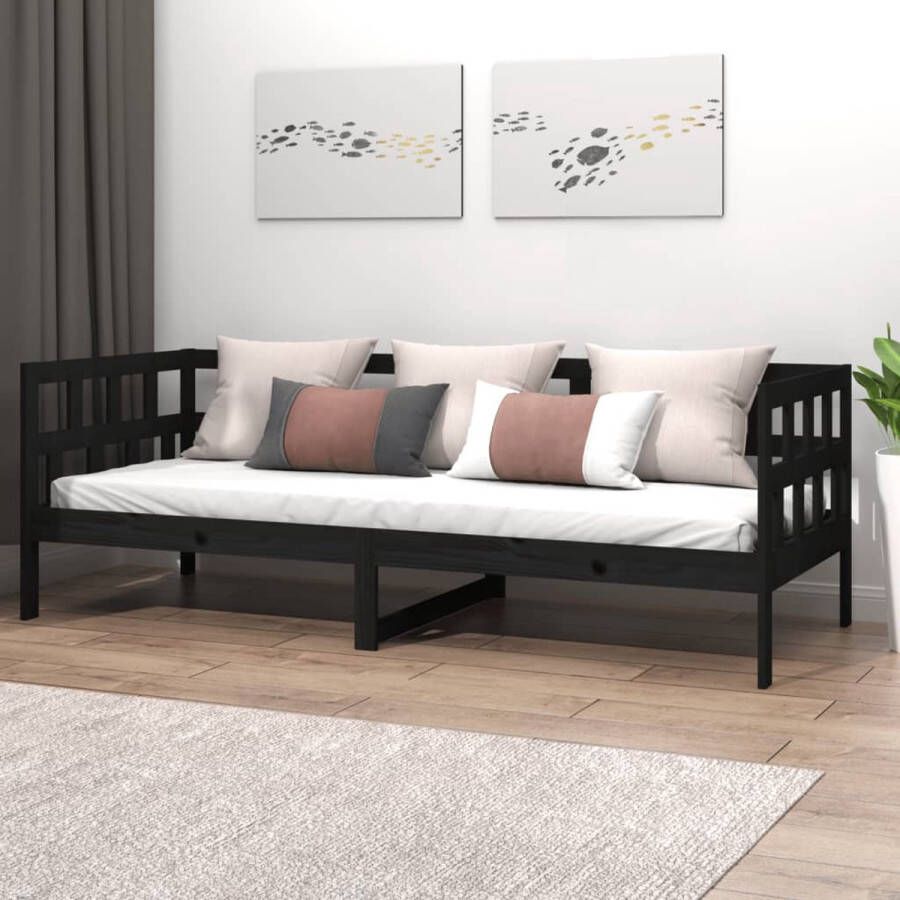The Living Store Slaapbank massief grenenhout zwart 90x190 cm Slaapbank Slaapbanken Bedbank Bed Bedframe Houten Bedframe Bedbodem Logeerbed Slaapmeubel Ledikant Bedbanken