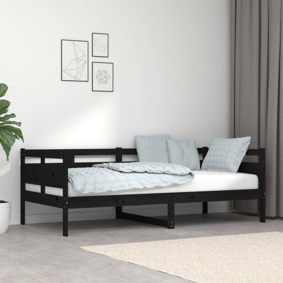 The Living Store Slaapbank massief grenenhout zwart 90x190 cm Slaapbank Slaapbanken Bedbank Bed Bedframe Houten Bedframe Bedbodem Slaapmeubel Ledikant Bedbanken Bedden