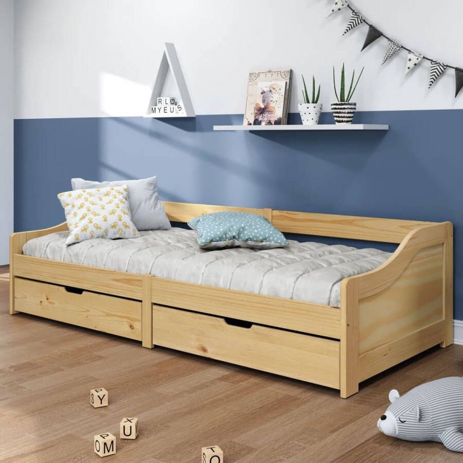 The Living Store Slaapbank met 2 lades IRUN 90x200 cm massief grenenhout Slaapbank Slaapbanken Slaap Bank Bedbank Bankbed Inklapbare Slaapbank 2-zitsslaapbank 2-zits Slaapbank Met Opbergruimte