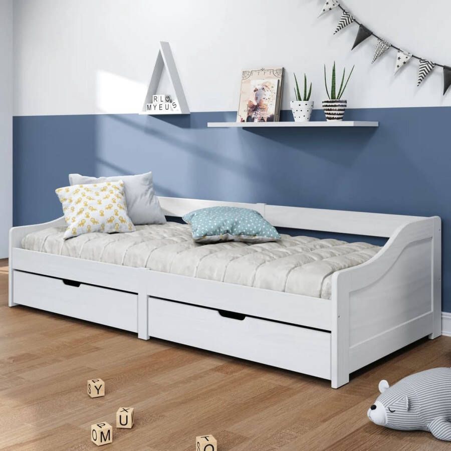 The Living Store Slaapbank met 2 lades IRUN 90x200 cm massief grenenhout wit Slaapbank Slaapbanken Slaap Bank Bedbank Bankbed Inklapbare Slaapbank 2-zitsslaapbank 2-zits Slaapbank Met Opbergruimte