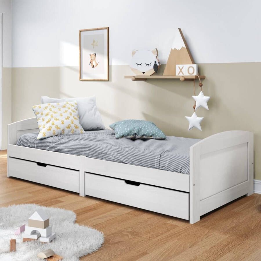 The Living Store Slaapbank met 2 lades IRUN 90x200 cm massief grenenhout wit Slaapbank Slaapbanken Slaap Bank Bedbank Bankbed Inklapbare Slaapbank 2-zitsslaapbank 2-zits Slaapbank Met Opbergruimte - Foto 2