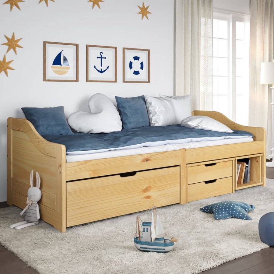 The Living Store IRUN Slaapbank Massief grenenhout 205 x 96 x 69 cm Extra opbergruimte – Matras 90x200 cm