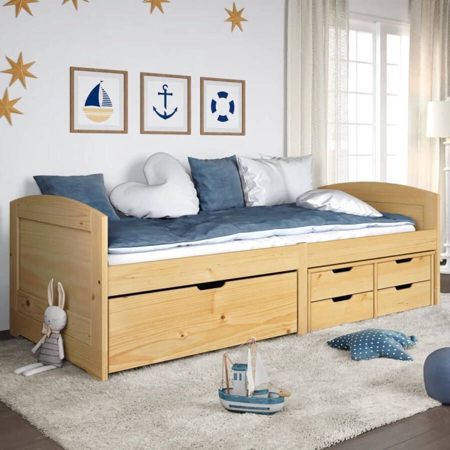 The Living Store Slaapbank met 5 lades IRUN 90x200 cm massief grenenhout Slaapbank Slaapbanken Bedbank Bed Bank Slaap Bank Houten Bedbank Houten Slaapbank Logeerbed Ligbed Bed Slaapbank Met Lades
