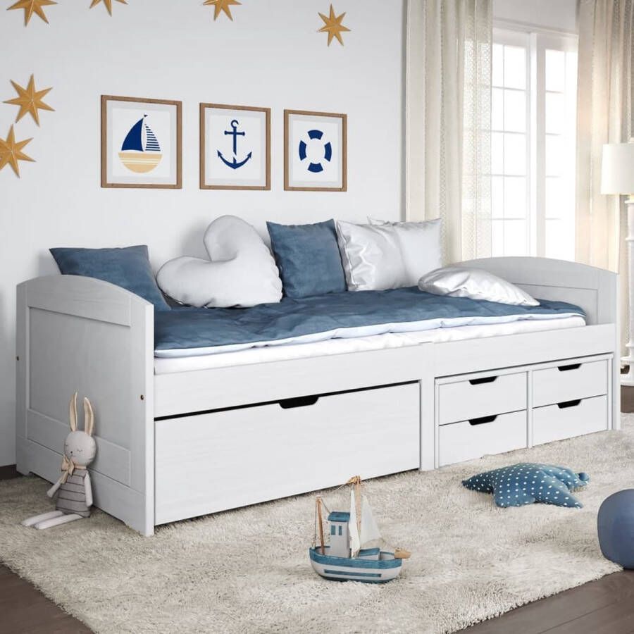 The Living Store Slaapbank met 5 lades IRUN 90x200 cm massief grenenhout wit Slaapbank Slaapbanken Bedbank Bed Bank Slaap Bank Houten Bedbank Houten Slaapbank Logeerbed Ligbed Bed Slaapbank Met Lades