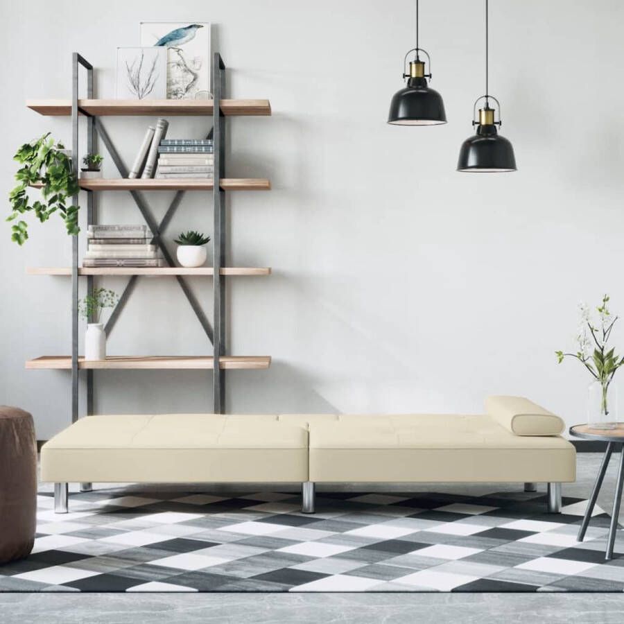 The Living Store Slaapbank Crème Kunstleer 200x89x70cm Verstelbare rugleuning Slaapbank Sofa Bed Lounge Bank Creme Kleur Kunstleder
