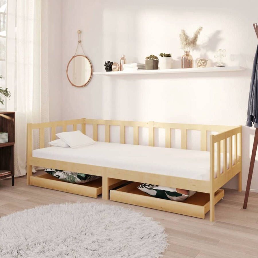 The Living Store Slaapbank met lades massief grenenhout 90x200 cm Bedbank Bedbanken Bed Bank Bed Banken Slaapbank Slaapbanken Slaap Bank Slaap Banken Houten Bedbank Houten Bedbanken Houten Slaapbank