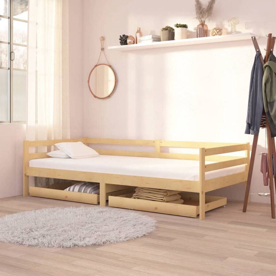 The Living Store Slaapbank met lades massief grenenhout 90x200 cm Bedbank Bedbanken Bed Bank Bed Banken Slaapbank Slaapbanken Slaap Bank Slaap Banken Houten Bedbank Houten Bedbanken Houten Slaapbank