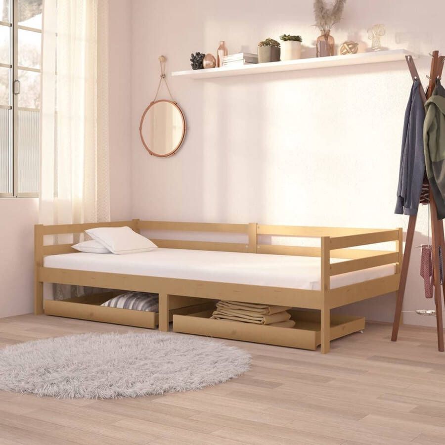 The Living Store Slaapbank met lades massief grenenhout honingbruin 90x200 cm Bedbank Bedbanken Bed Bank Bed Banken Slaapbank Slaapbanken Slaap Bank Slaap Banken Houten Bedbank Houten Bedbanken Houten Slaapbank