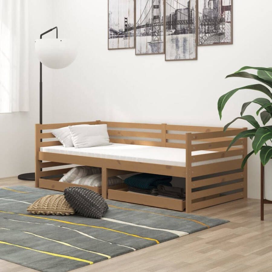 The Living Store Slaapbank met lades massief grenenhout honingbruin 90x200 cm Bedbank Bedbanken Bed Bank Bed Banken Slaapbank Slaapbanken Slaap Bank Slaap Banken Houten Bedbank Houten Bedbanken Houten Slaapbank