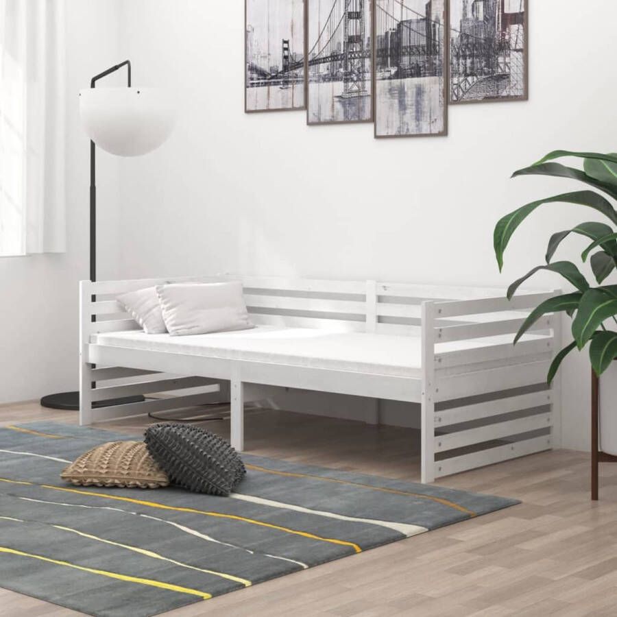 The Living Store Slaapbank met matras massief grenenhout wit 90x200 cm Bedbank Bedbanken Bed Bank Bed Banken Slaapbank Slaapbanken Slaap Bank Slaap Banken Houten Bedbank Houten Bedbanken Houten Slaapbank