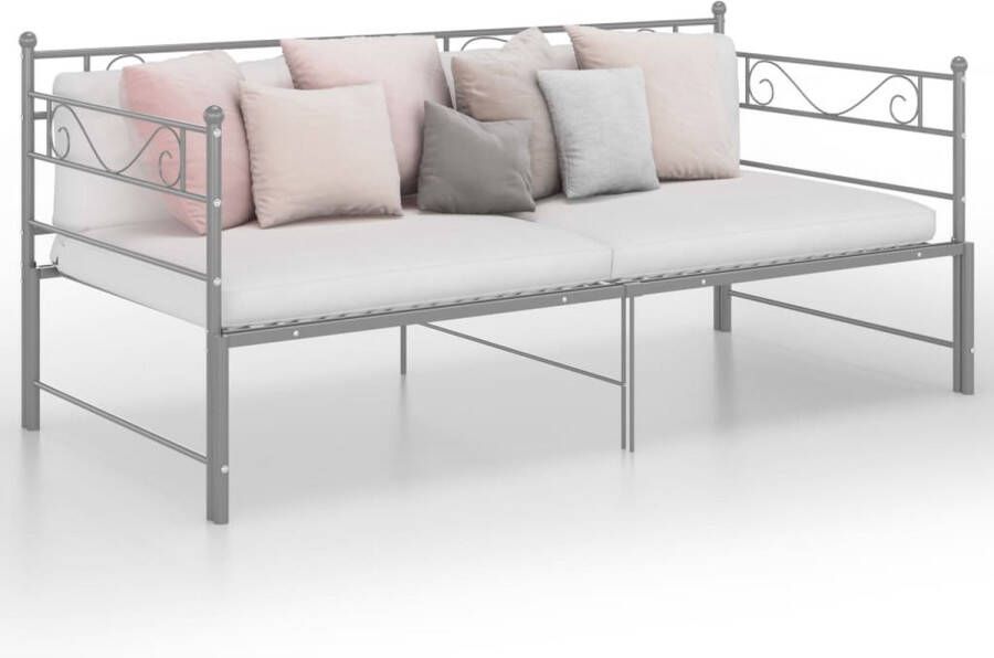 The Living Store Slaapbank Sereno Bedbank Grijs 206.5 x 185 x 89.5 cm Geschikt voor 90 x 200 cm Matras Metalen Constructie Slaapbank Bedbank Metalen Frame Tweepersoonsbed Compact Meubilair - Foto 2