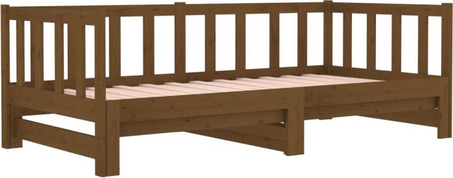 The Living Store Slaapbank uitschuifbaar 2x(80x200) cm grenenhout honingbruin Bed