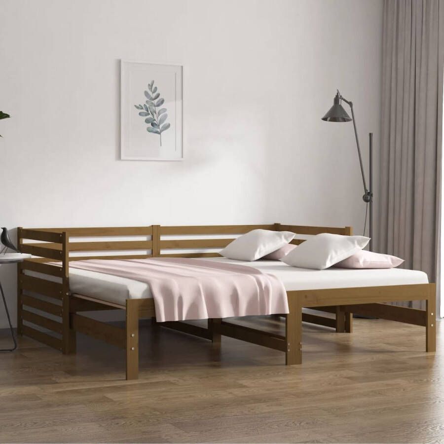The Living Store Slaapbank uitschuifbaar 2x(80x200) cm grenenhout honingbruin Slaapbank Slaapbanken Bedbank Bed Bank Slaap Bank Houten Bedbank Houten Slaapbank Logeerbed Ligbed Bed Bedbanken Bed Banken