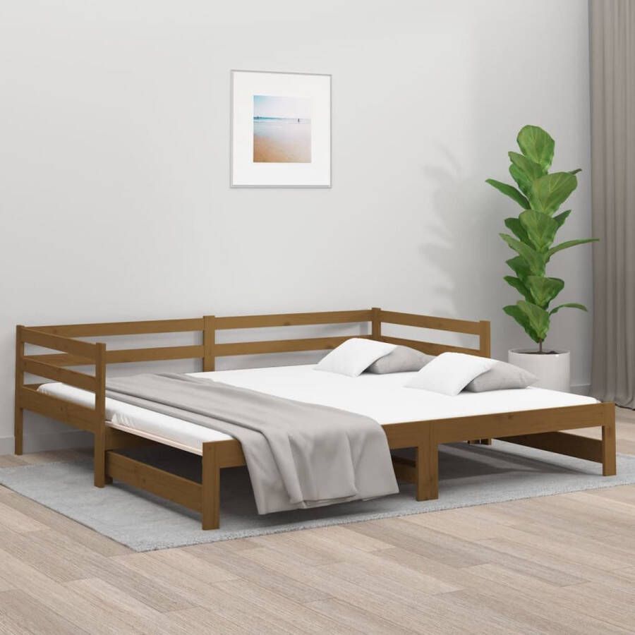 The Living Store Slaapbank uitschuifbaar 2x(80x200) cm grenenhout honingbruin Slaapbank Slaapbanken Bedbank Bed Bank Slaap Bank Houten Bedbank Houten Slaapbank Logeerbed Ligbed Bed Bedbanken Bed Banken
