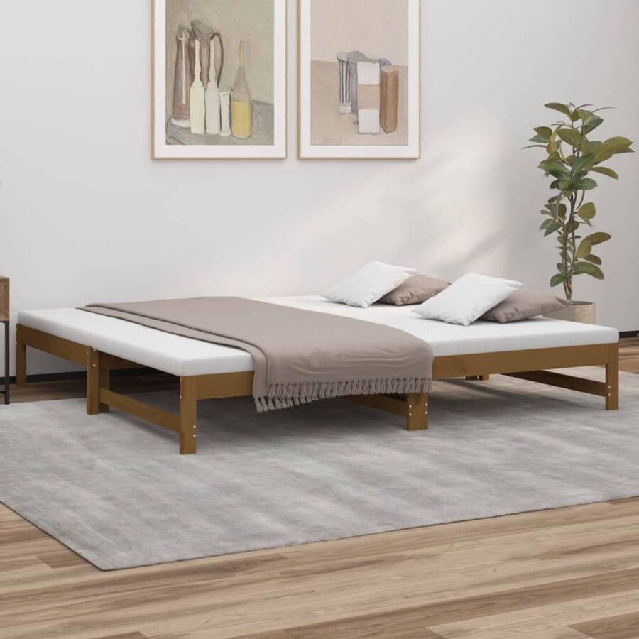 The Living Store Slaapbank uitschuifbaar 2x(80x200) cm grenenhout honingbruin Slaapbank Slaapbanken Bedbank Bed Bank Slaap Bank Houten Bedbank Houten Slaapbank Logeerbed Ligbed Bed Bedbanken Bed Banken