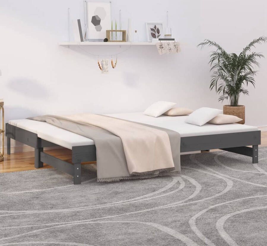 The Living Store Slaapbank uitschuifbaar 2x(80x200) cm massief grenenhout grijs Slaapbank Slaapbanken Bedbank Bed Bank Slaap Bank Houten Bedbank Houten Slaapbank Logeerbed Ligbed Bed Bedbanken Bed Banken