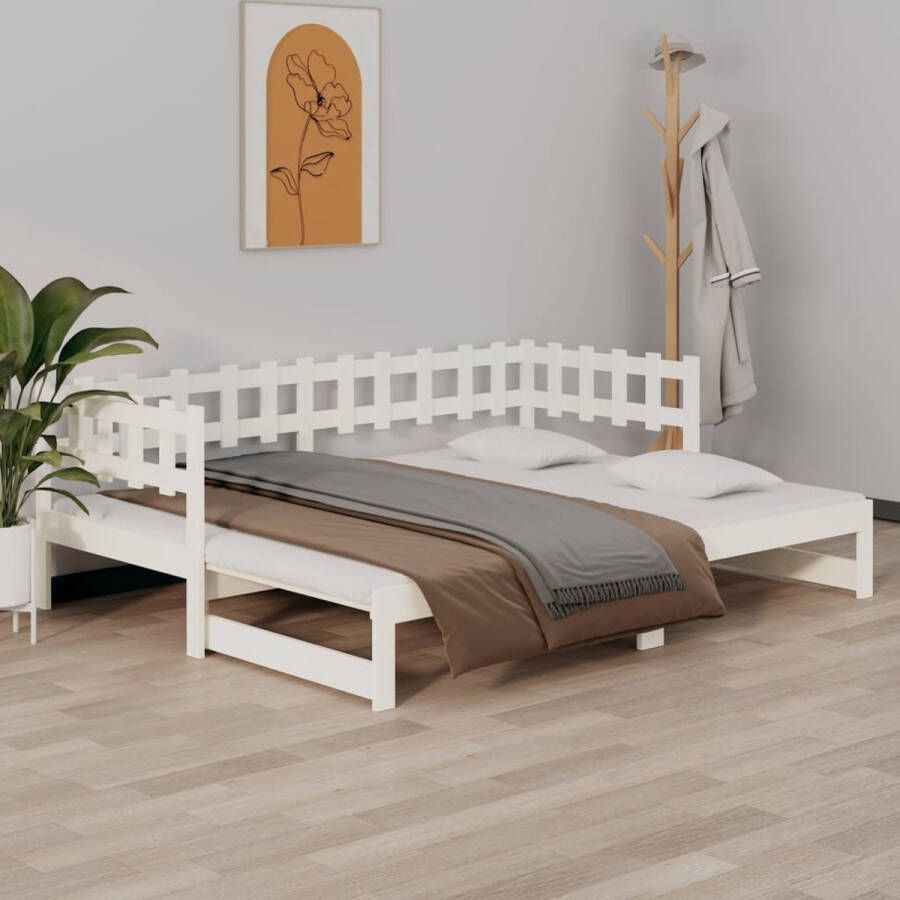 The Living Store Slaapbank uitschuifbaar 2x(80x200) cm massief grenenhout wit Slaapbank Slaapbanken Bedbank Bed Bank Slaap Bank Houten Bedbank Houten Slaapbank Logeerbed Ligbed Bed Bedbanken Bed Banken