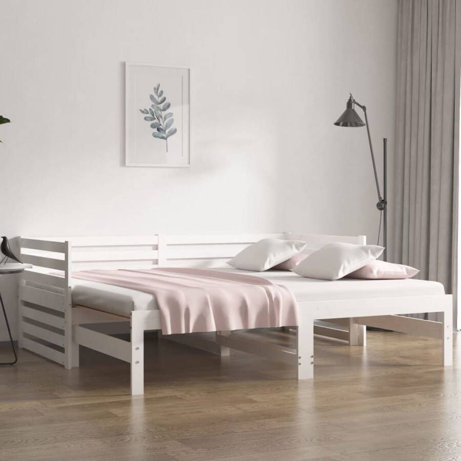 The Living Store Slaapbank uitschuifbaar 2x(80x200) cm massief grenenhout wit Slaapbank Slaapbanken Bedbank Bed Bank Slaap Bank Houten Bedbank Houten Slaapbank Logeerbed Ligbed Bed Bedbanken Bed Banken