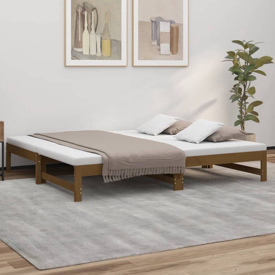 The Living Store Slaapbank uitschuifbaar grenenhout honingbruin 2x(75x190) cm Slaapbank Slaapbanken Bedbank Bed Bank Slaap Bank Houten Bedbank Houten Slaapbank Logeerbed Ligbed Bed Bedbanken Bed Banken