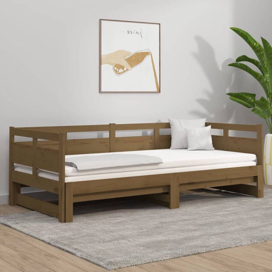 The Living Store Slaapbank uitschuifbaar grenenhout honingbruin 2x(80x200) cm Slaapbank Slaapbanken Uitschuifbare Slaapbank Bedbank Bed Bedframe Houten Bedframe Bedbodem Slaapmeubel Ledikant Uitschuifbare Slaapbanken