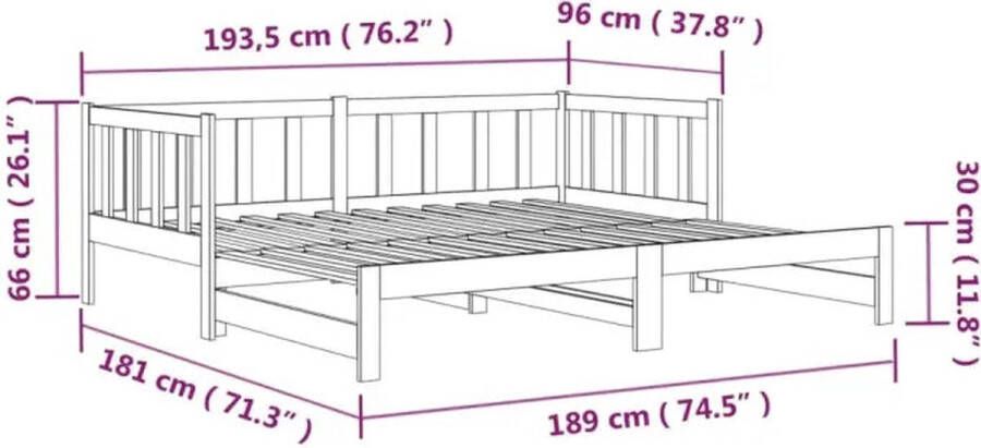 The Living Store Logeerbed Grenenhout Uitschuifbaar Honingbruin 193.5 x 181 x 66 cm 90 x 190 cm matras - Foto 2