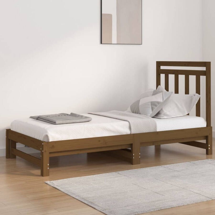 The Living Store Slaapbank uitschuifbaar grenenhout honingbruin 2x(90x190) cm Slaapbank Slaapbanken Bedbank Bed Bedframe Houten Bedframe Bedbodem Logeerbed Slaapmeubel Ledikant Bedbanken