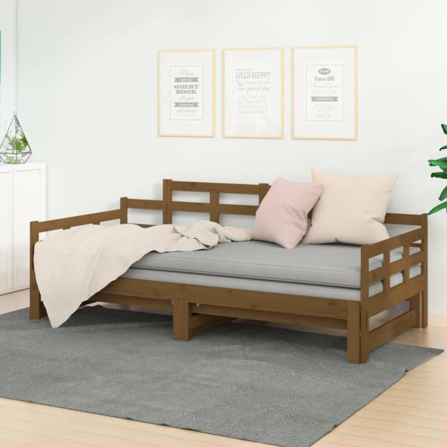 The Living Store Slaapbank uitschuifbaar grenenhout honingbruin 2x(90x200) cm Slaapbank Slaapbanken Bedbank Bed Bedframe Houten Bedframe Bedbodem Slaapmeubel Ledikant Bedbanken Bedden