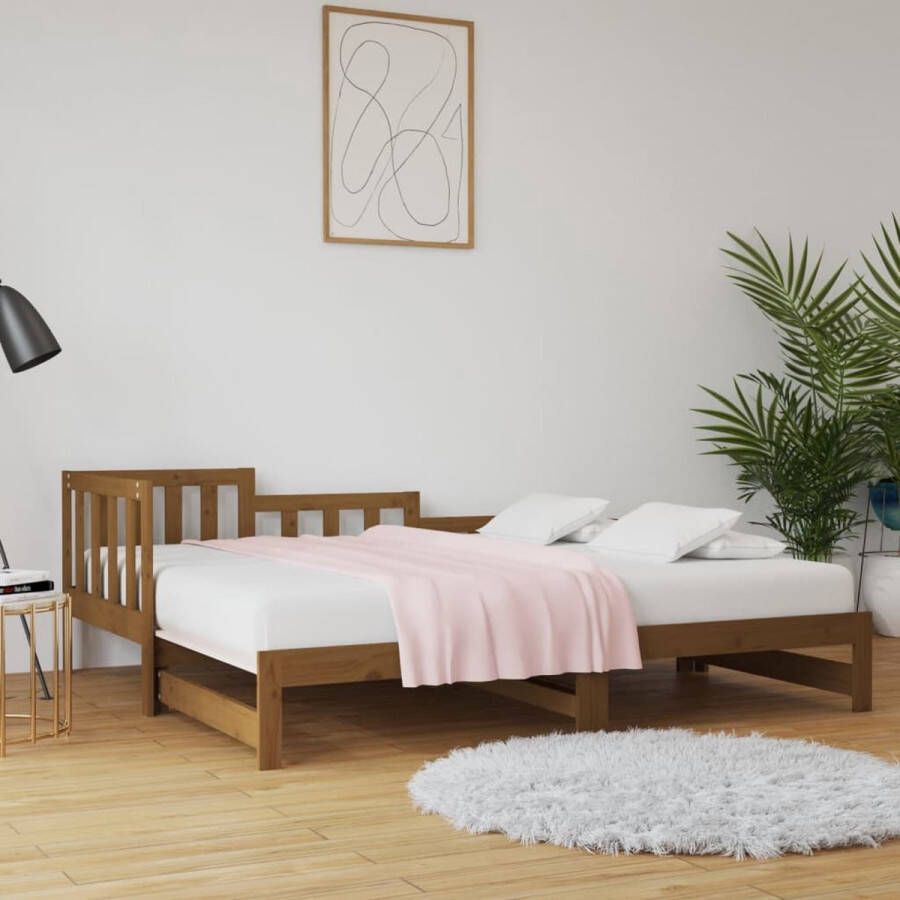 The Living Store Slaapbank uitschuifbaar grenenhout honingbruin 2x(90x200) cm Slaapbank Slaapbanken Bedbank Bed Bank Slaap Bank Houten Bedbank Houten Slaapbank Logeerbed Ligbed Bed Bedbanken Bed Banken