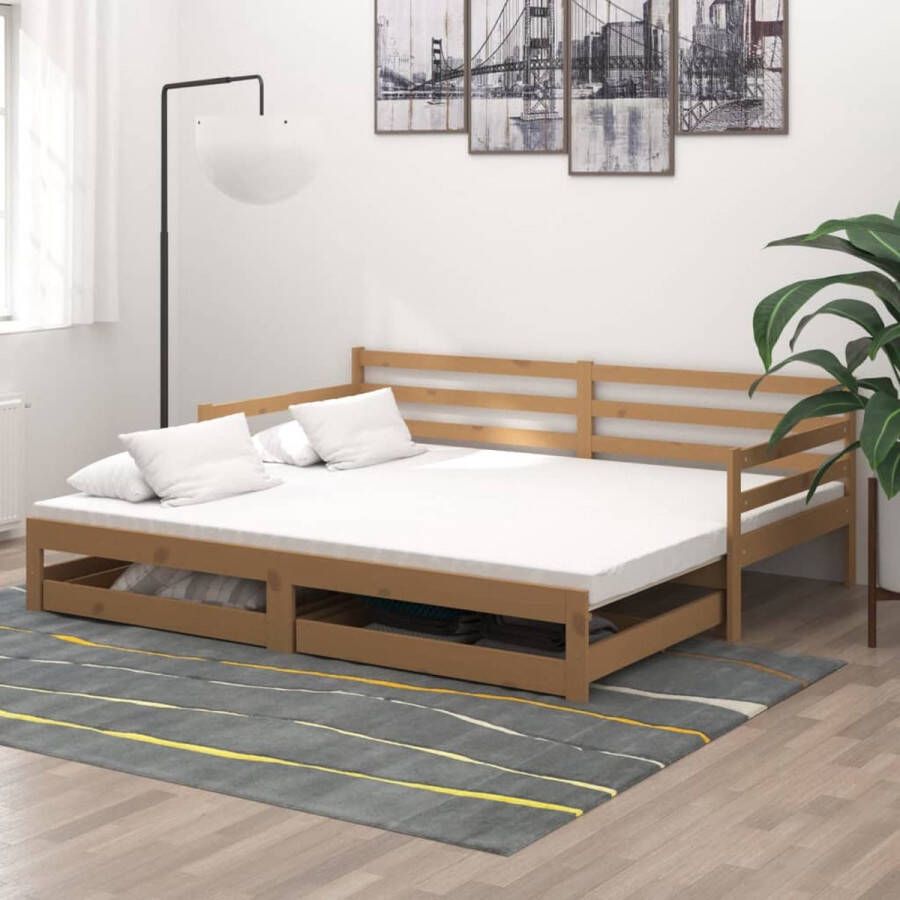 The Living Store Slaapbank uitschuifbaar grenenhout honingbruin 2x(90x200) cm Bedbank Bedbanken Bed Bank Bed Banken Slaapbank Slaapbanken Slaap Bank Slaap Banken Houten Bedbank Houten Bedbanken Houten Slaapbank