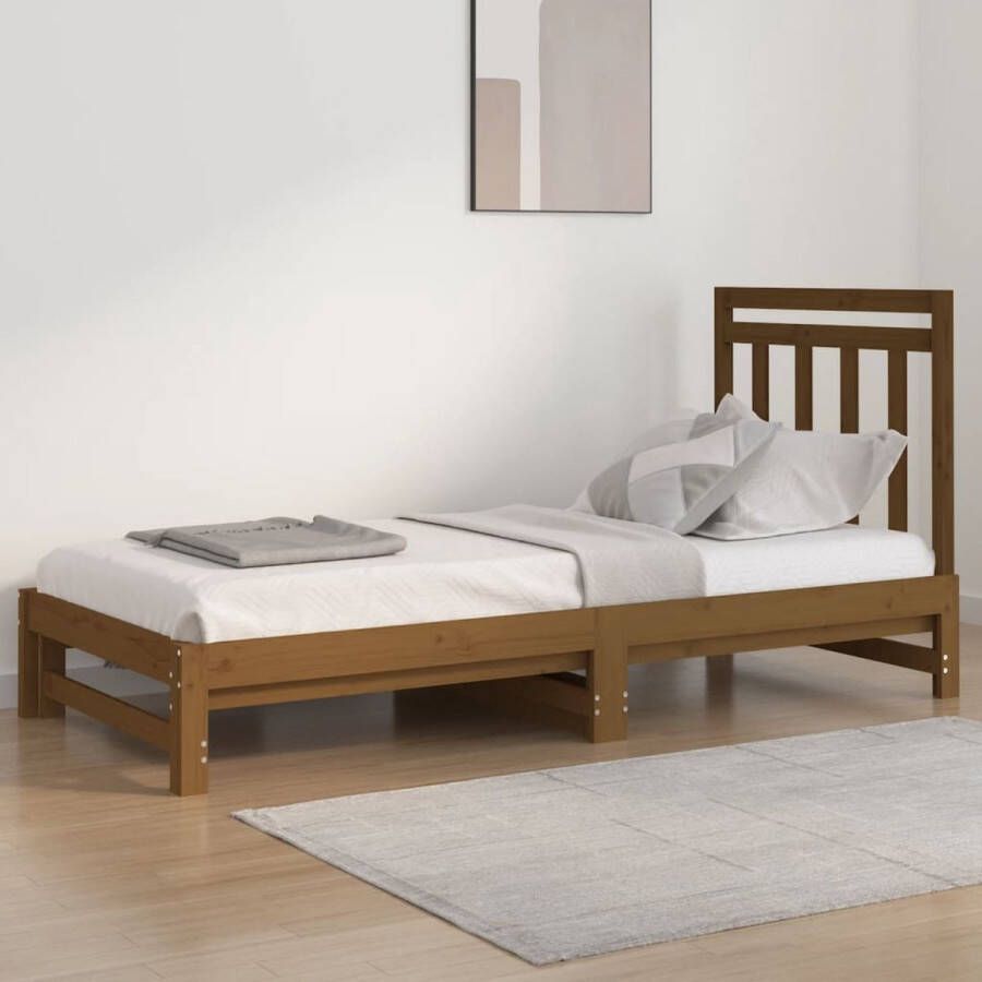 The Living Store Slaapbank uitschuifbaar grenenhout honingbruin 2x(90x200) cm Slaapbank Slaapbanken Bedbank Bed Bedframe Houten Bedframe Bedbodem Slaapmeubel Ledikant Bedbanken Bedden