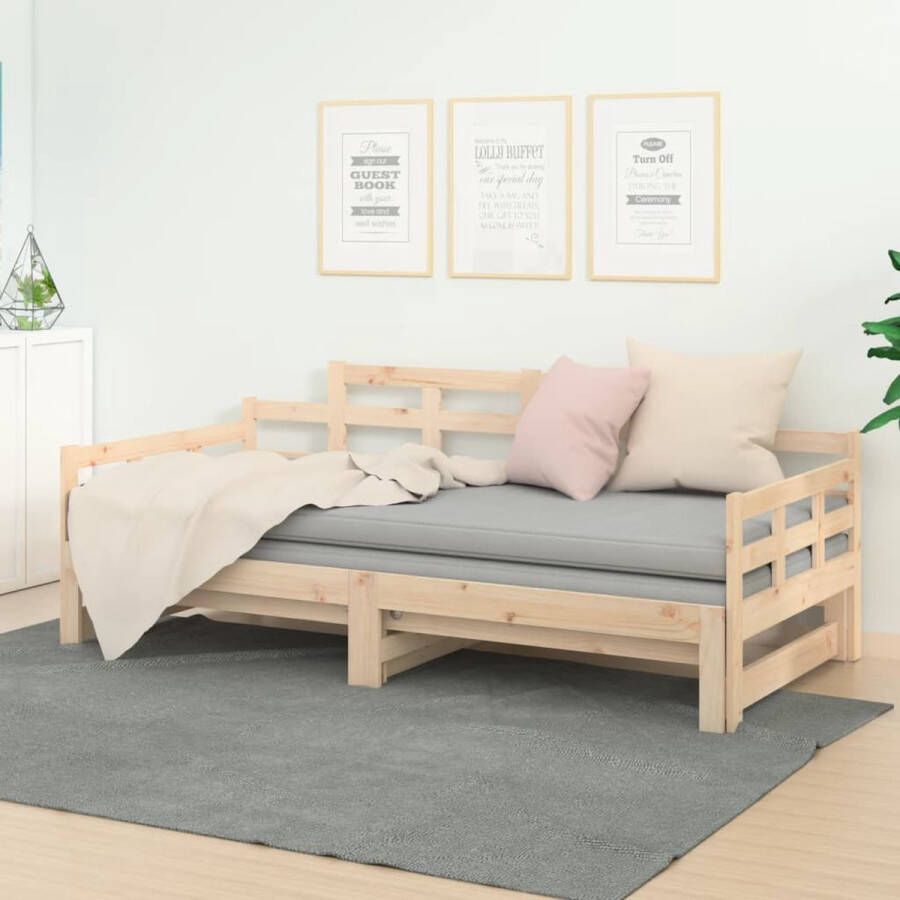 The Living Store Massief Grenenhouten Slaapbank 203.5 x 160 x 76 cm Uitschuifbaar Bedframe voor 2 Personen Ruimtebesparend Slaapbank Sofa Bed Daybed Tweepersoonsbed Grenenhout Meubilair