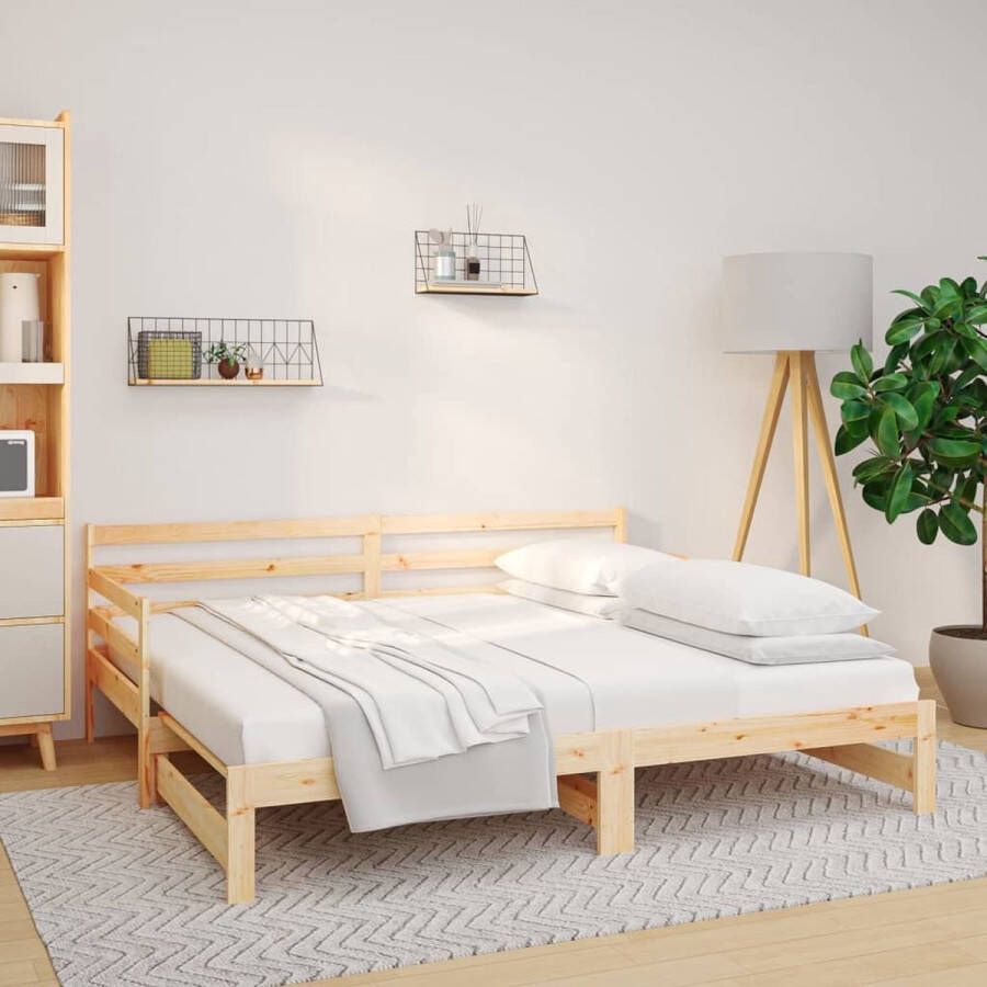 The Living Store Slaapbank uitschuifbaar massief grenenhout 2x(90x190) cm Slaapbank Slaapbanken Bedbank Bed Bank Slaap Bank Houten Bedbank Houten Slaapbank Logeerbed Ligbed Bed Bedbanken Bed Banken