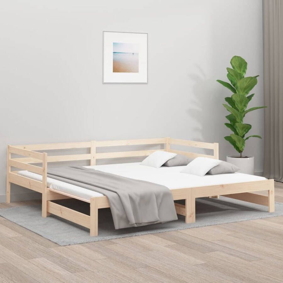 The Living Store Slaapbank uitschuifbaar massief grenenhout 2x(90x190) cm Slaapbank Slaapbanken Bedbank Bed Bank Slaap Bank Houten Bedbank Houten Slaapbank Logeerbed Ligbed Bed Bedbanken Bed Banken
