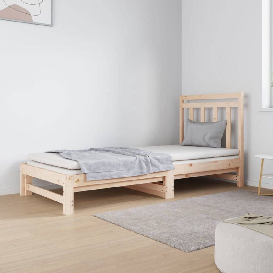 The Living Store Slaapbank uitschuifbaar massief grenenhout 2x(90x190) cm Slaapbank Slaapbanken Bedbank Bed Bedframe Houten Bedframe Bedbodem Logeerbed Slaapmeubel Ledikant Bedbanken
