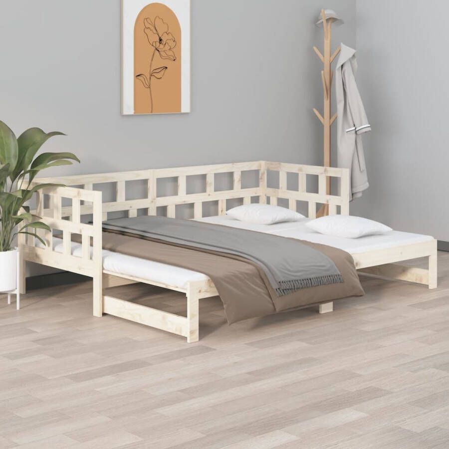 The Living Store Slaapbank uitschuifbaar massief grenenhout 2x(90x190) cm Slaapbank Slaapbanken Bedbank Bed Bank Slaap Bank Houten Bedbank Houten Slaapbank Logeerbed Ligbed Bed Bedbanken Bed Banken