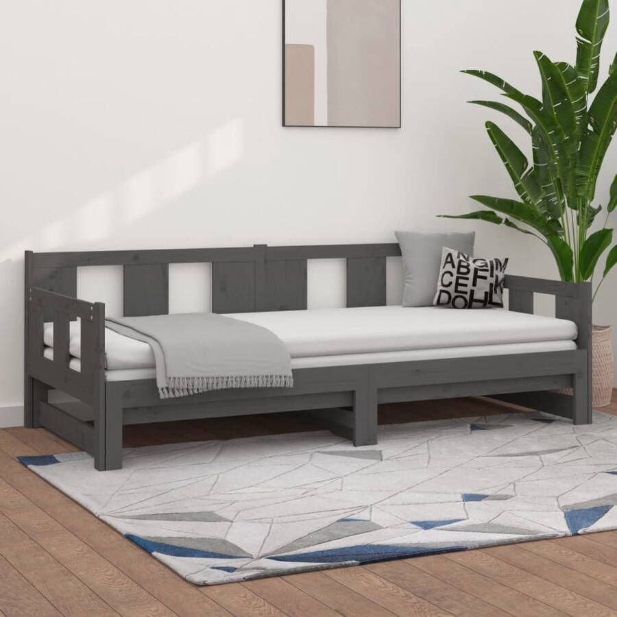 The Living Store Slaapbank uitschuifbaar massief grenenhout grijs 2x(80x200) cm Uitschuifbare Slaapbank Uitschuifbare Slaapbanken Bedbank Bed Bedframe Houten Bedframe Bedbodem Slaapmeubel Ledikant Bedbanken Bedden