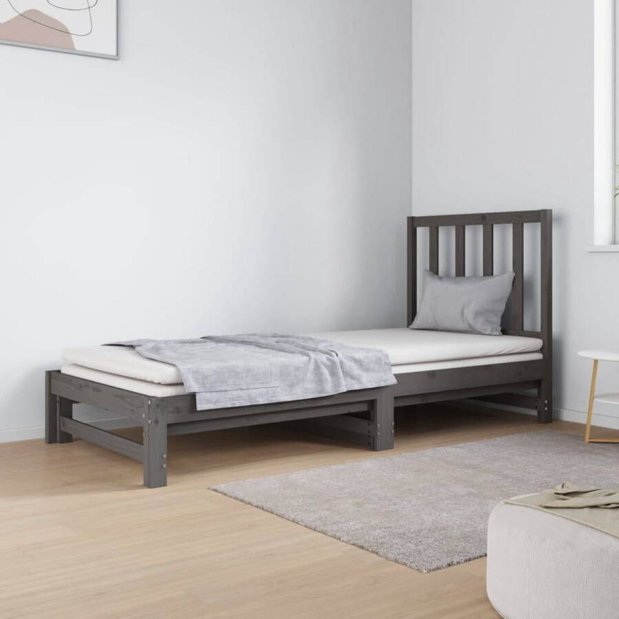 The Living Store Slaapbank uitschuifbaar massief grenenhout grijs 2x(90x190) cm Bed