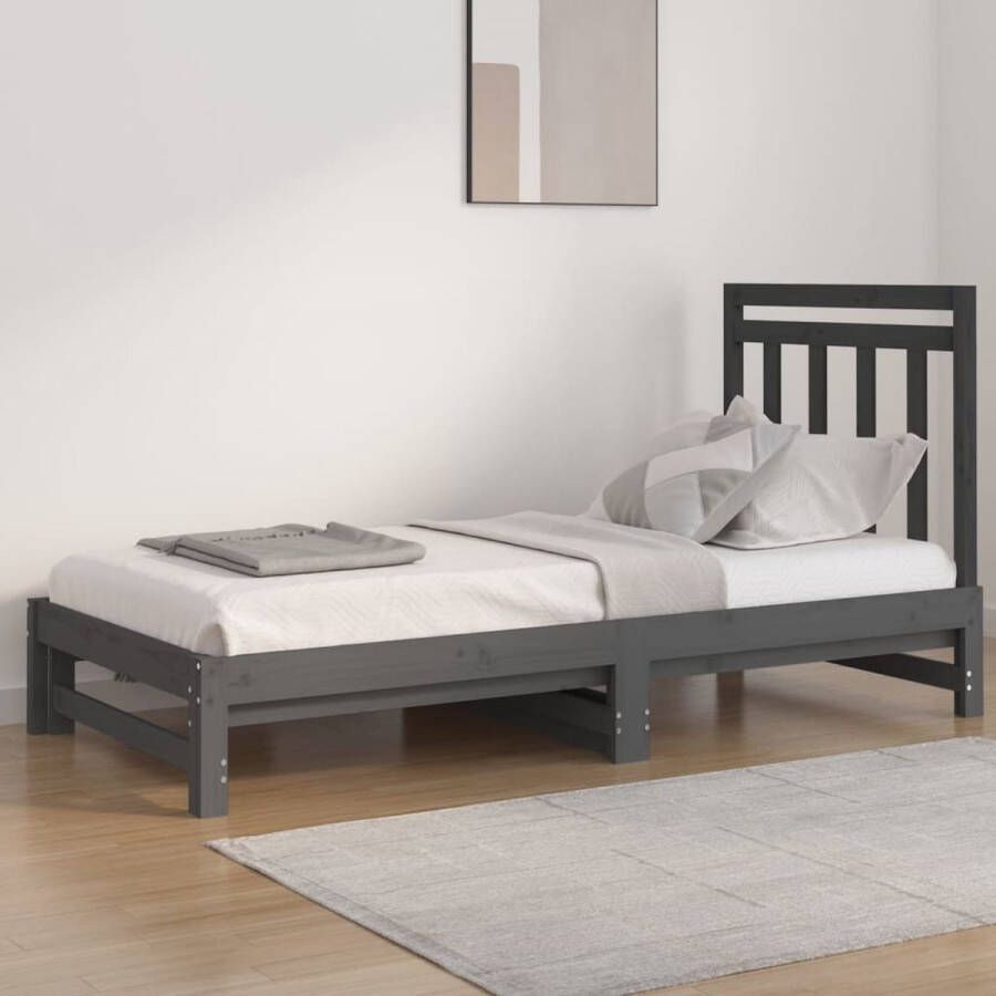 The Living Store Slaapbank uitschuifbaar massief grenenhout grijs 2x(90x190) cm Slaapbank Slaapbanken Bedbank Bed Bank Slaap Bank Houten Bedbank Houten Slaapbank Logeerbed Ligbed Bed Bedbanken Bed Banken