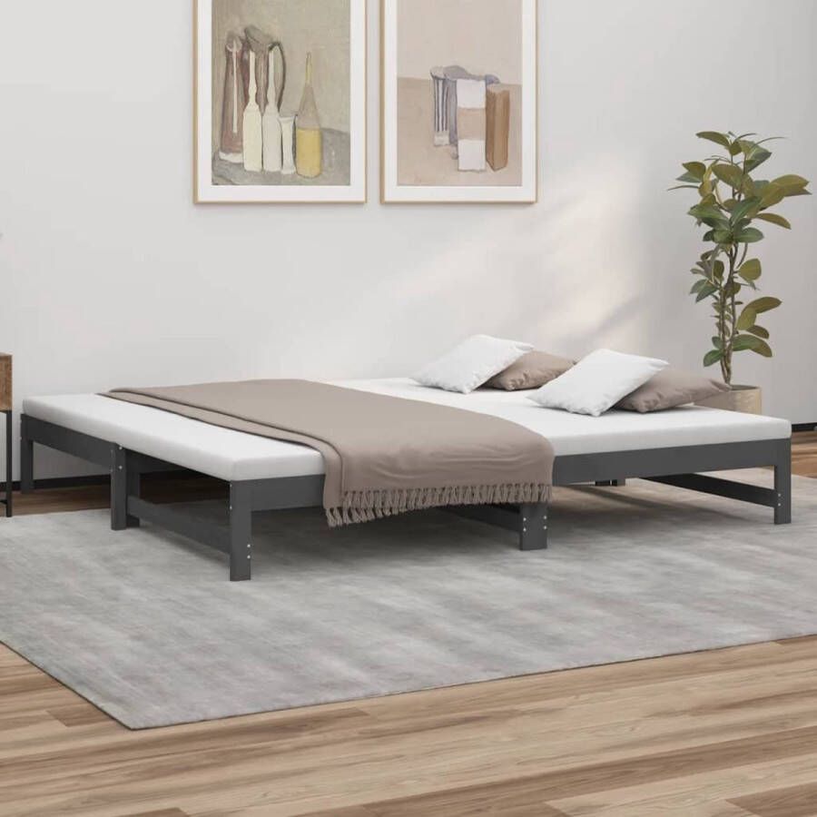 The Living Store Slaapbank uitschuifbaar massief grenenhout grijs 2x(90x200) cm Slaapbank Slaapbanken Bedbank Bed Bank Slaap Bank Houten Bedbank Houten Slaapbank Logeerbed Ligbed Bed Bedbanken Bed Banken