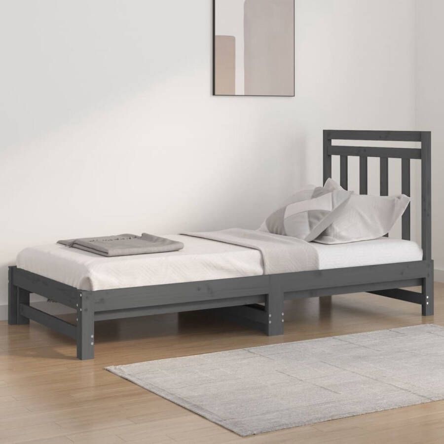 The Living Store Slaapbank uitschuifbaar massief grenenhout grijs 2x(90x200) cm Slaapbank Slaapbanken Bedbank Bed Bank Slaap Bank Houten Bedbank Houten Slaapbank Logeerbed Ligbed Bed Bedbanken Bed Banken