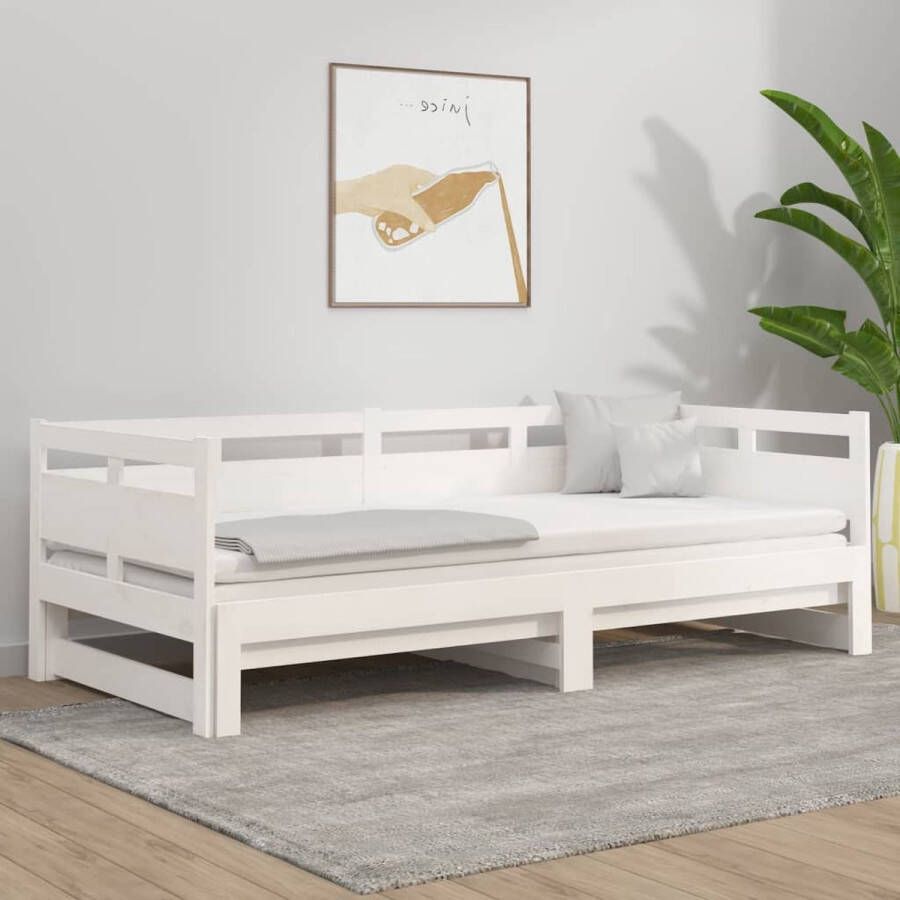 The Living Store Slaapbank uitschuifbaar massief grenenhout wit 2x(80x200) cm Slaapbank Slaapbanken Uitschuifbare Slaapbank Bedbank Bed Bedframe Houten Bedframe Bedbodem Slaapmeubel Ledikant Uitschuifbare Slaapbanken