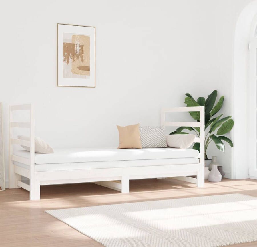 The Living Store Slaapbank uitschuifbaar massief grenenhout wit 2x(90x190) cm Slaapbank Slaapbanken Bedbank Bed Bedframe Houten Bedframe Bedbodem Logeerbed Slaapmeubel Ledikant Bedbanken - Foto 3