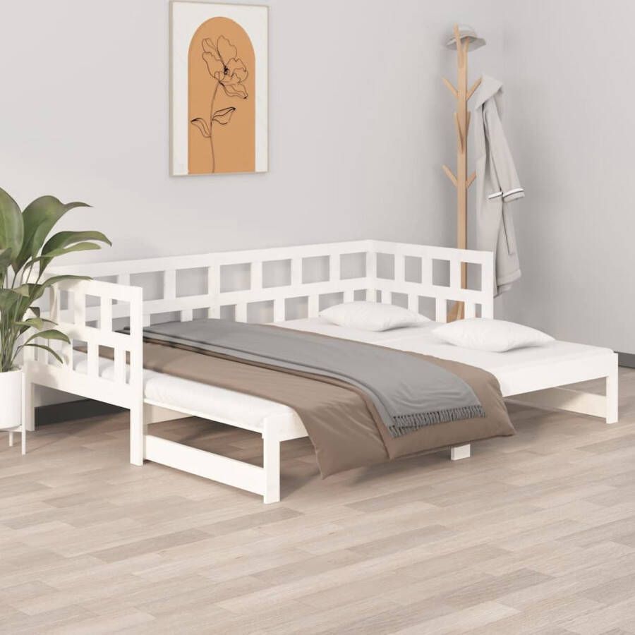 The Living Store Slaapbank uitschuifbaar massief grenenhout wit 2x(90x190) cm Slaapbank Slaapbanken Bedbank Bed Bank Slaap Bank Houten Bedbank Houten Slaapbank Logeerbed Ligbed Bed Bedbanken Bed Banken