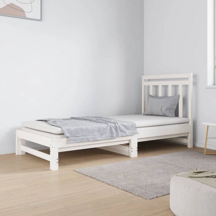 The Living Store Slaapbank uitschuifbaar massief grenenhout wit 2x(90x190) cm Slaapbank Slaapbanken Bedbank Bed Bedframe Houten Bedframe Bedbodem Logeerbed Slaapmeubel Ledikant Bedbanken