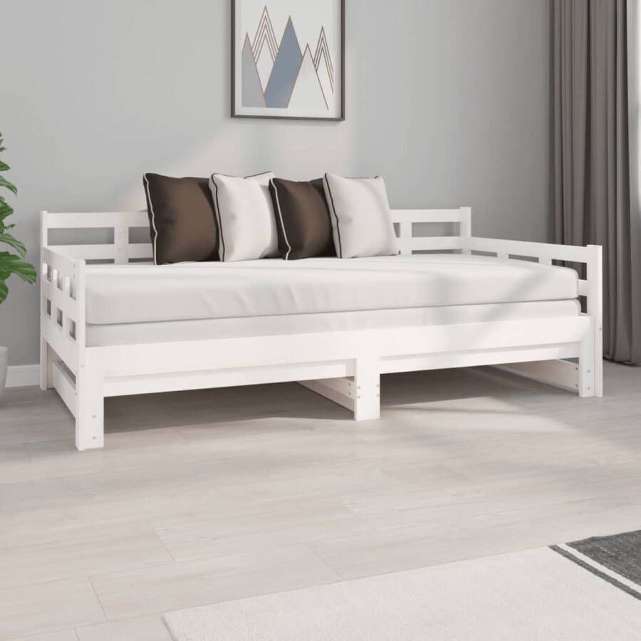 The Living Store Slaapbank uitschuifbaar massief grenenhout wit 2x(90x190) cm Uitschuifbare Slaapbank Uitschuifbare Slaapbanken Bedbank Bed Bedframe Houten Bedframe Bedbodem Slaapmeubel Ledikant Bedbanken Bedden