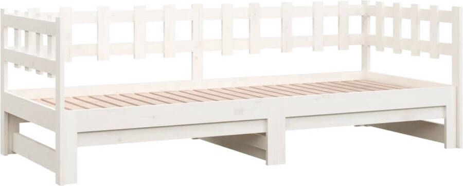 The Living Store Slaapbank uitschuifbaar massief grenenhout wit 2x(90x200) cm Bed