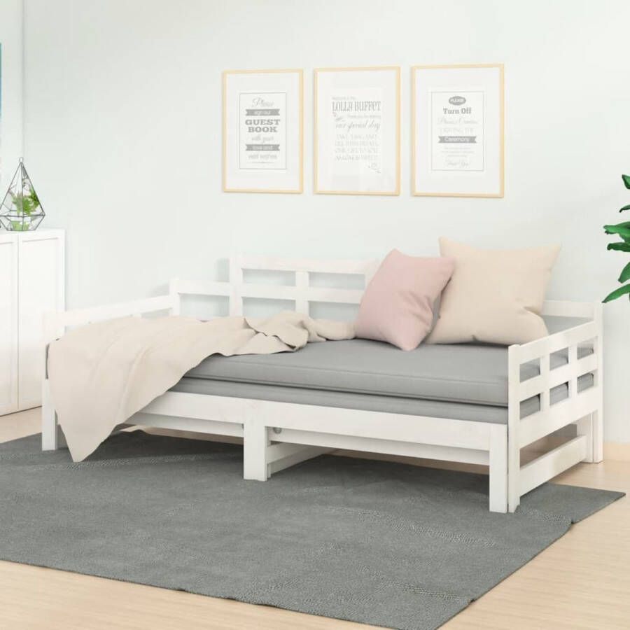 The Living Store Slaapbank uitschuifbaar massief grenenhout wit 2x(90x200) cm Slaapbank Slaapbanken Bedbank Bed Bedframe Houten Bedframe Bedbodem Slaapmeubel Ledikant Bedbanken Bedden
