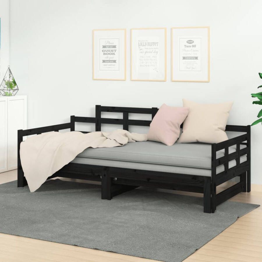 The Living Store Slaapbank uitschuifbaar massief grenenhout zwart 2x(80x200) cm Slaapbank Slaapbanken Uitschuifbare Slaapbank Bedbank Bed Bedframe Houten Bedframe Bedbodem Slaapmeubel Ledikant Uitschuifbare Slaapbanken